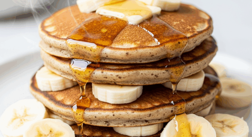 Amazing Fluffy Banana & Whole Wheat Pancakes with Sugar-Free Maple Bliss