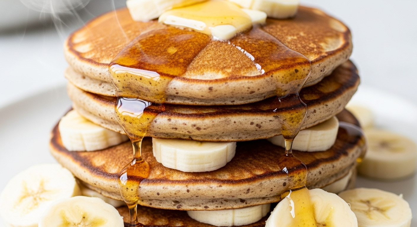 Amazing Fluffy Banana & Whole Wheat Pancakes with Sugar-Free Maple Bliss