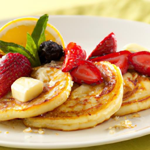 Fluffy Cottage Cheese Pancakes Topped with Fresh Fruit Delight