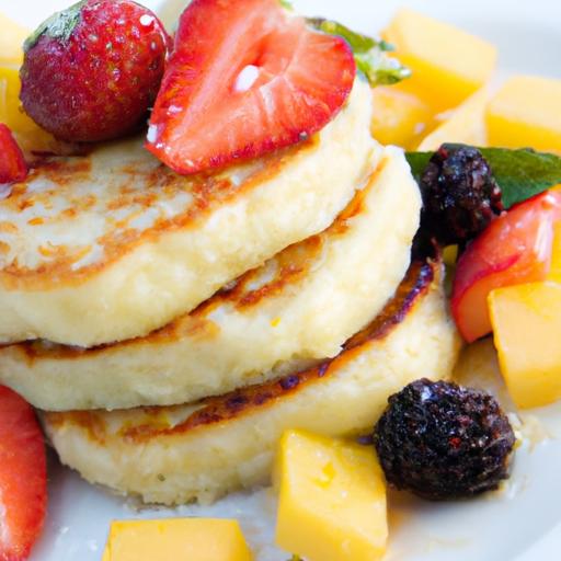 Fluffy Cottage Cheese Pancakes Topped with Fresh Fruit Delight