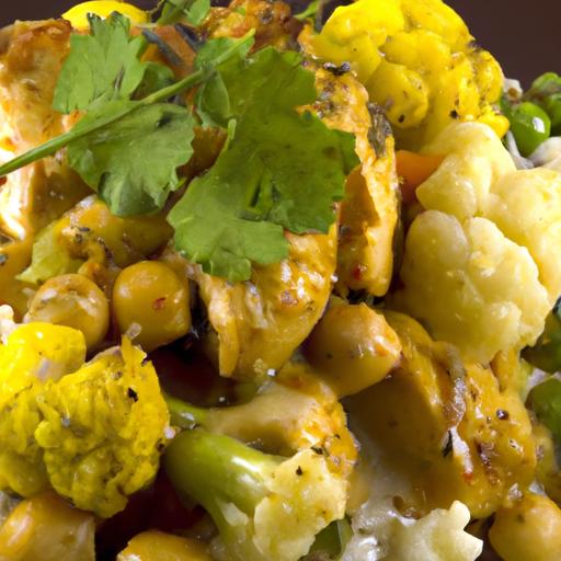 Kerala-Style‍ Chicken with spiced‍ Cauliflower & Chickpeas Delight