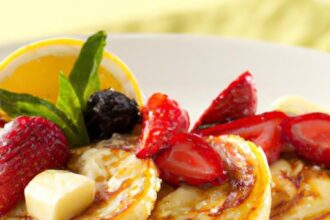 Fluffy Cottage Cheese Pancakes Topped with Fresh Fruit Delight