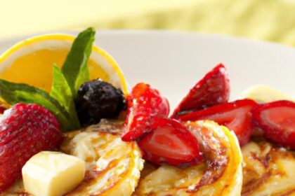 Fluffy Cottage Cheese Pancakes Topped with Fresh Fruit Delight