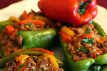 Hearty Stuffed Green Peppers with Beef and Rice Delight