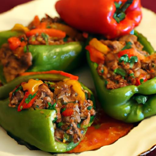Hearty Stuffed Green Peppers with Beef and Rice Delight