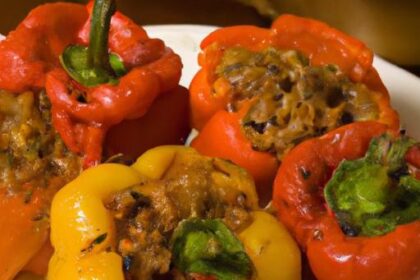 Hearty Stuffed Bell Peppers with Ground Beef and Rice Delight