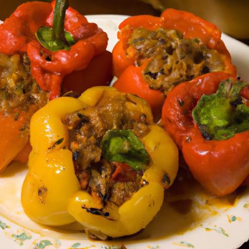 Hearty Stuffed Bell Peppers with Ground Beef and Rice Delight