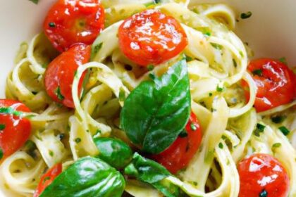 Fresh and Flavorful: Pesto Pasta with Juicy Cherry Tomatoes