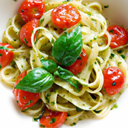 Fresh and Flavorful: Pesto Pasta with Juicy Cherry Tomatoes